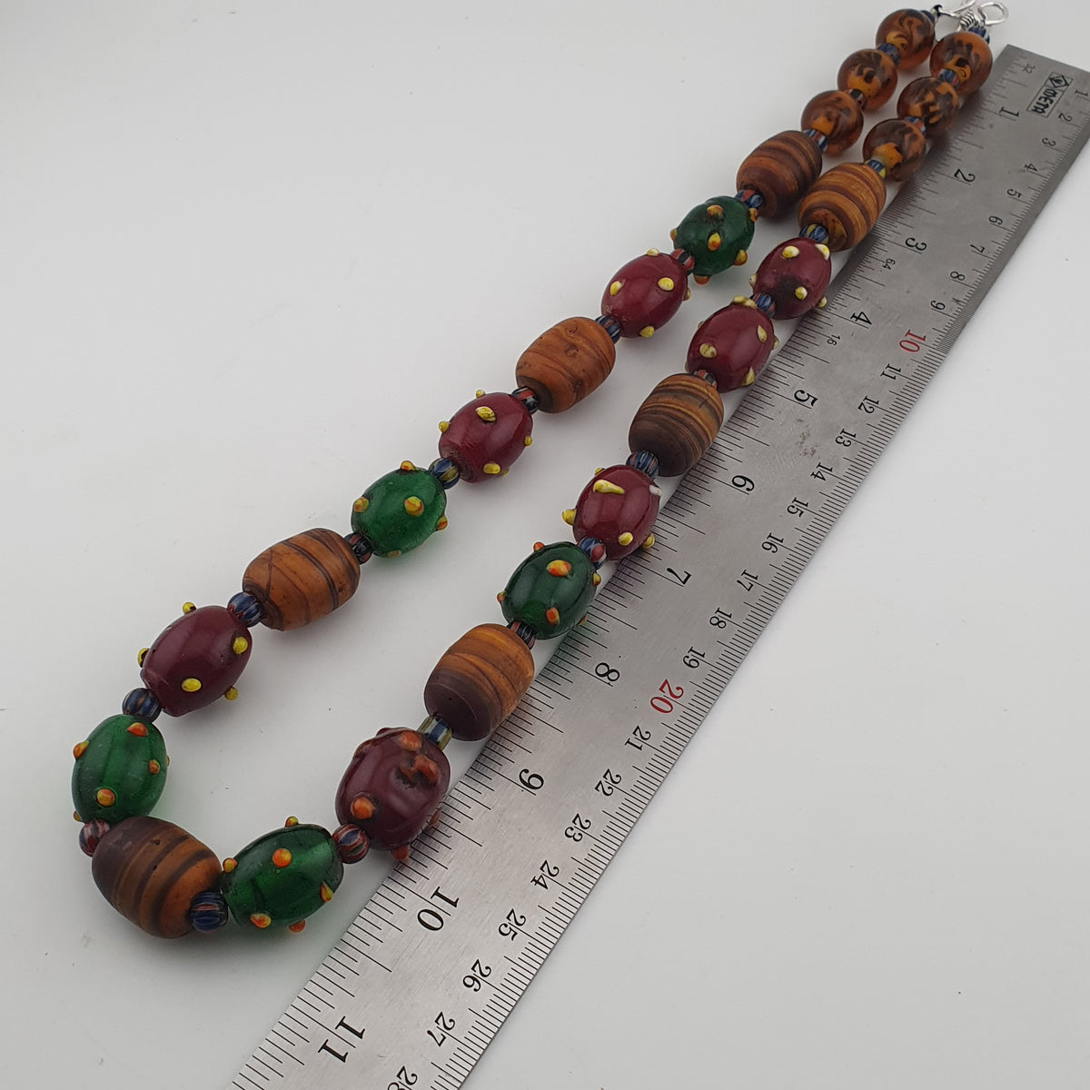 Vintage Venetian African Style Mix Skunk & Orange Brown African Glass Beads Necklace