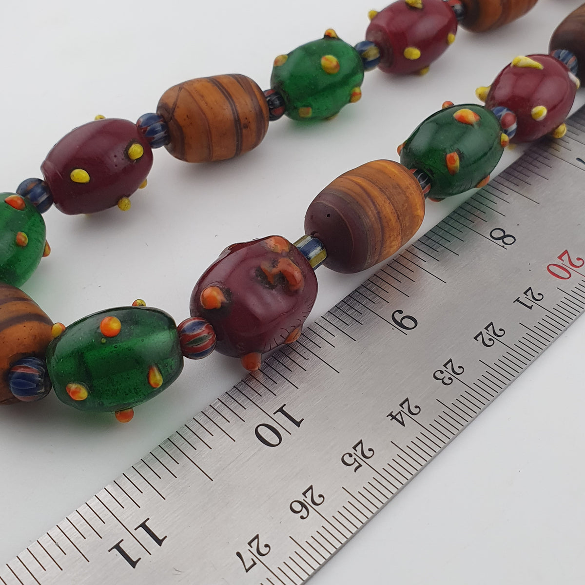 Vintage Venetian African Style Mix Skunk & Orange Brown African Glass Beads Necklace