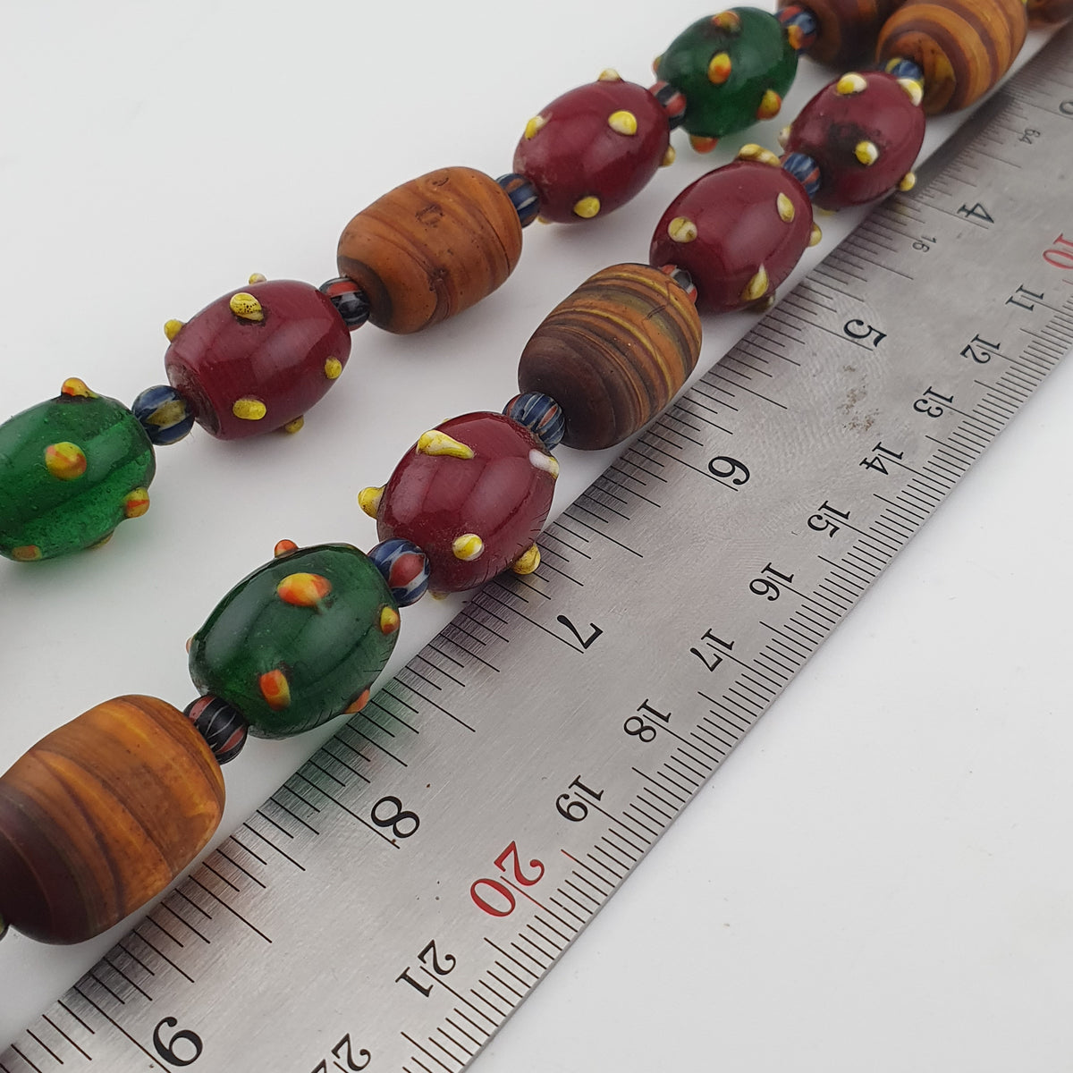 Vintage Venetian African Style Mix Skunk & Orange Brown African Glass Beads Necklace