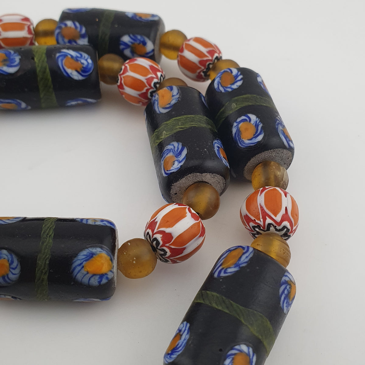 Vintage Venetian Style Cylinder Shape Floral Glass Beads Necklace
