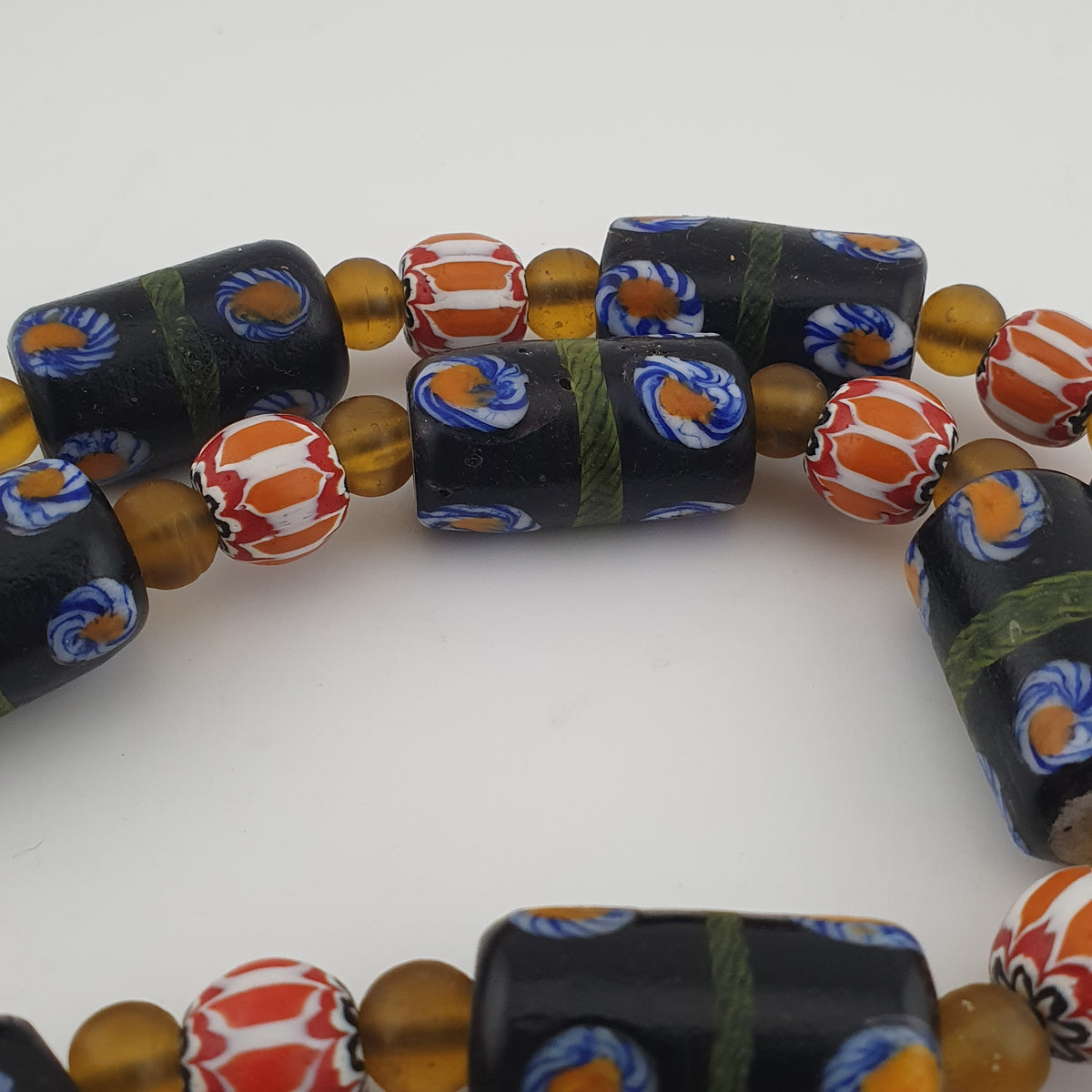 Vintage Venetian Style Cylinder Shape Floral Glass Beads Necklace
