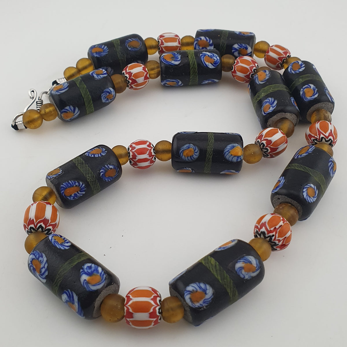 Vintage Venetian Style Cylinder Shape Floral Glass Beads Necklace