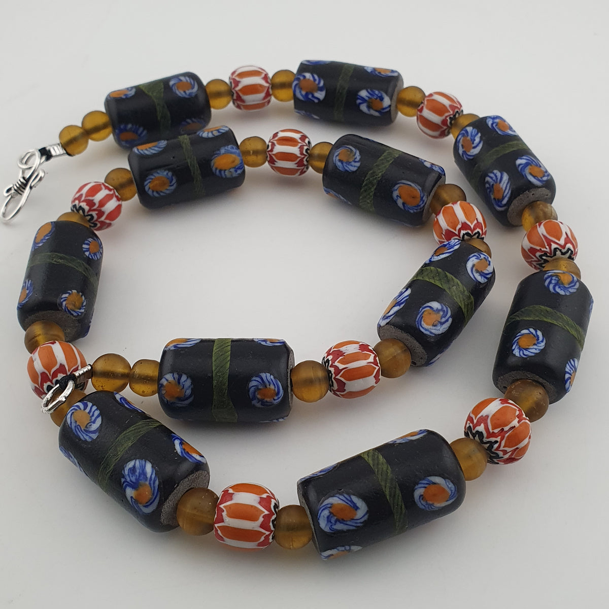 Vintage Venetian Style Cylinder Shape Floral Glass Beads Necklace