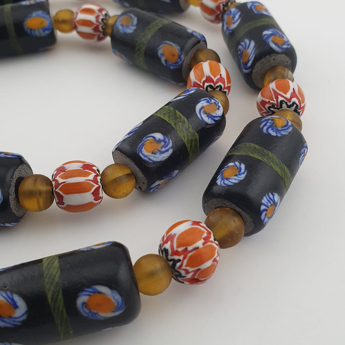 Vintage Venetian Style Cylinder Shape Floral Glass Beads Necklace