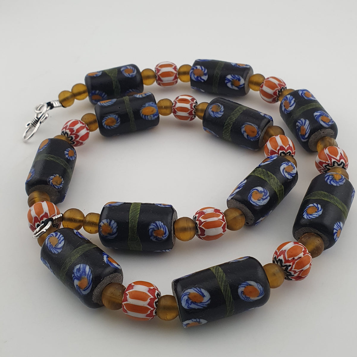 Vintage Venetian Style Cylinder Shape Floral Glass Beads Necklace