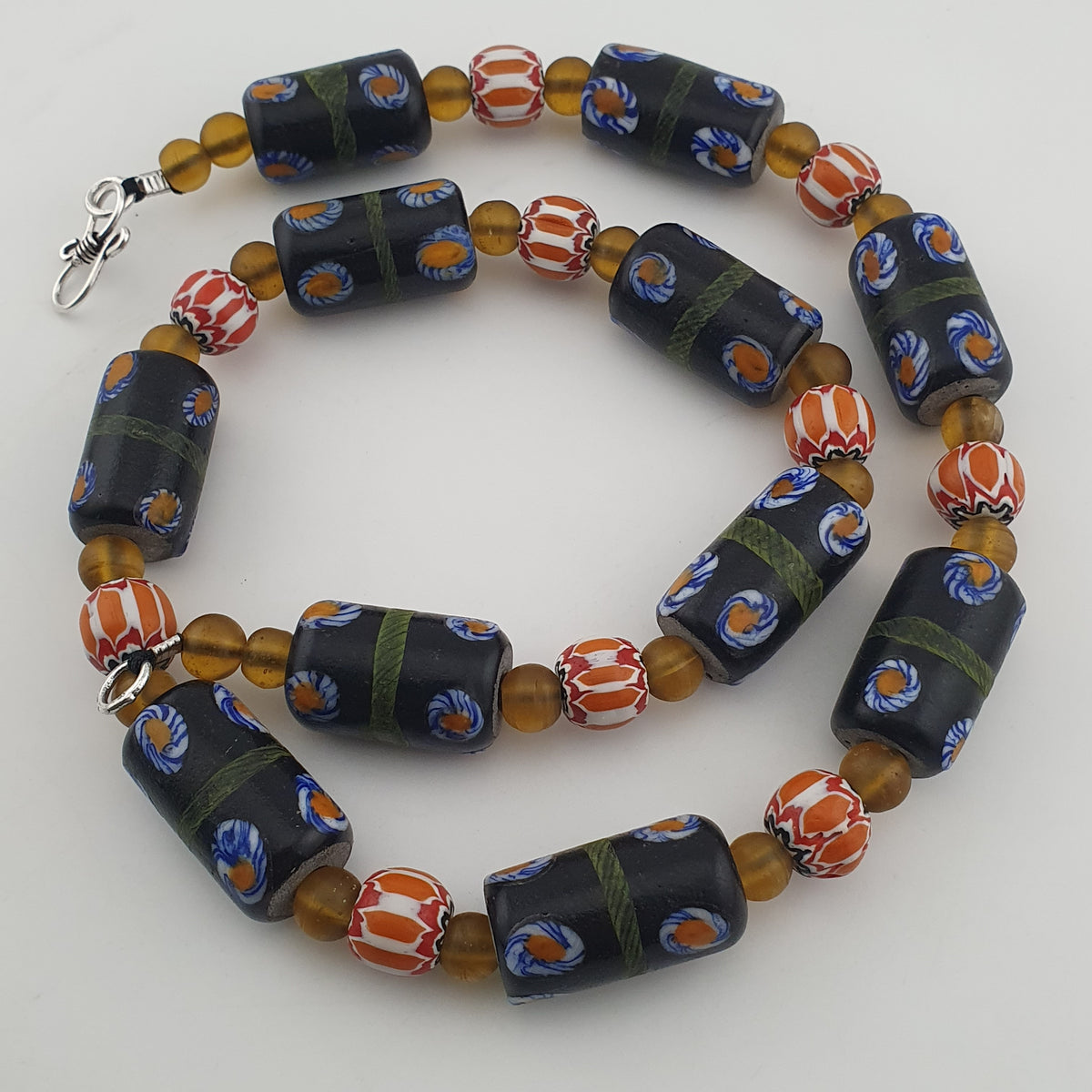 Vintage Venetian Style Cylinder Shape Floral Glass Beads Necklace