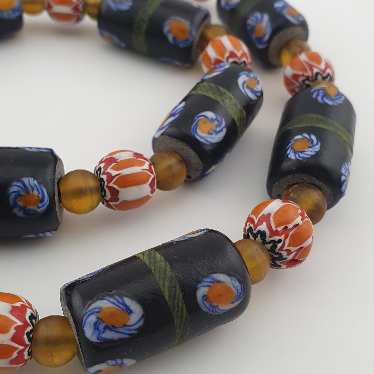 Vintage Venetian Style Cylinder Shape Floral Glass Beads Necklace