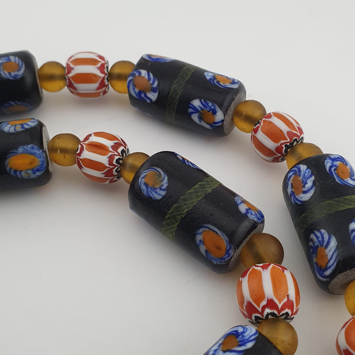 Vintage Venetian Style Cylinder Shape Floral Glass Beads Necklace