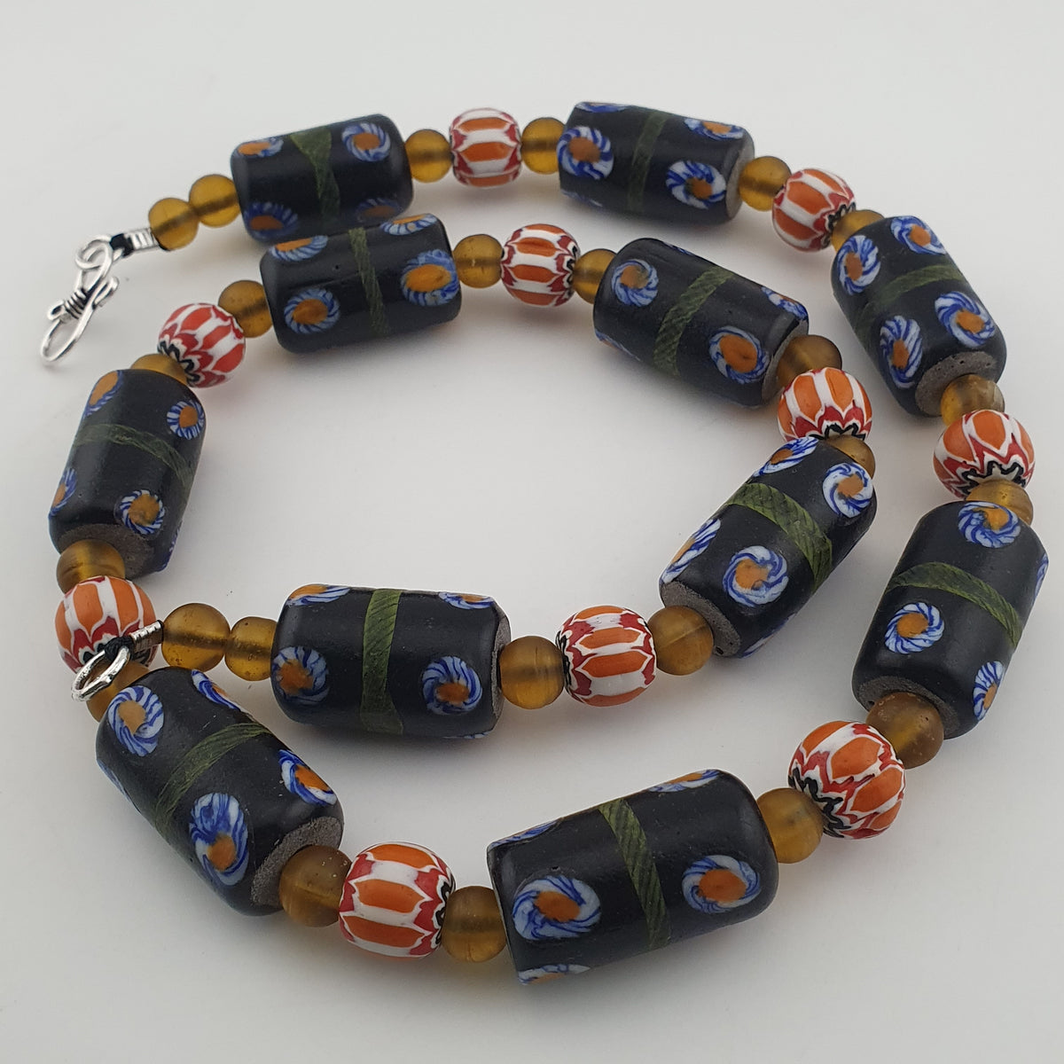 Vintage Venetian Style Cylinder Shape Floral Glass Beads Necklace