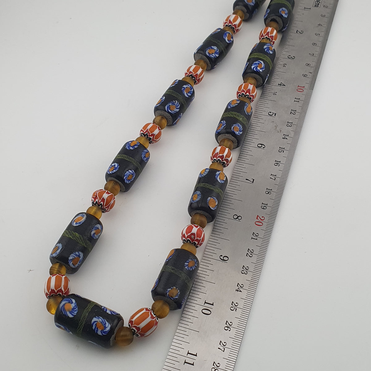 Vintage Venetian Style Cylinder Shape Floral Glass Beads Necklace
