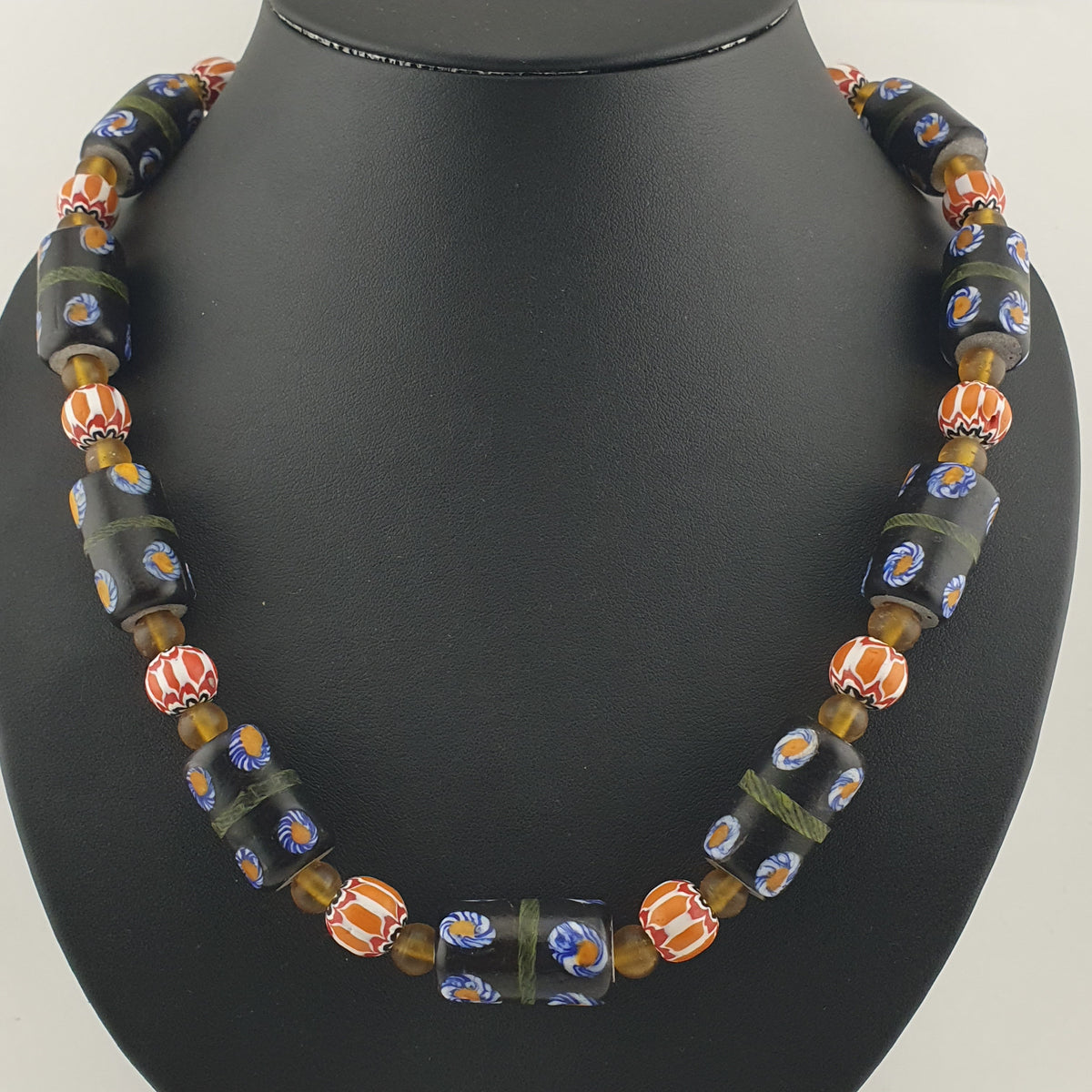 Vintage Venetian Style Cylinder Shape Floral Glass Beads Necklace