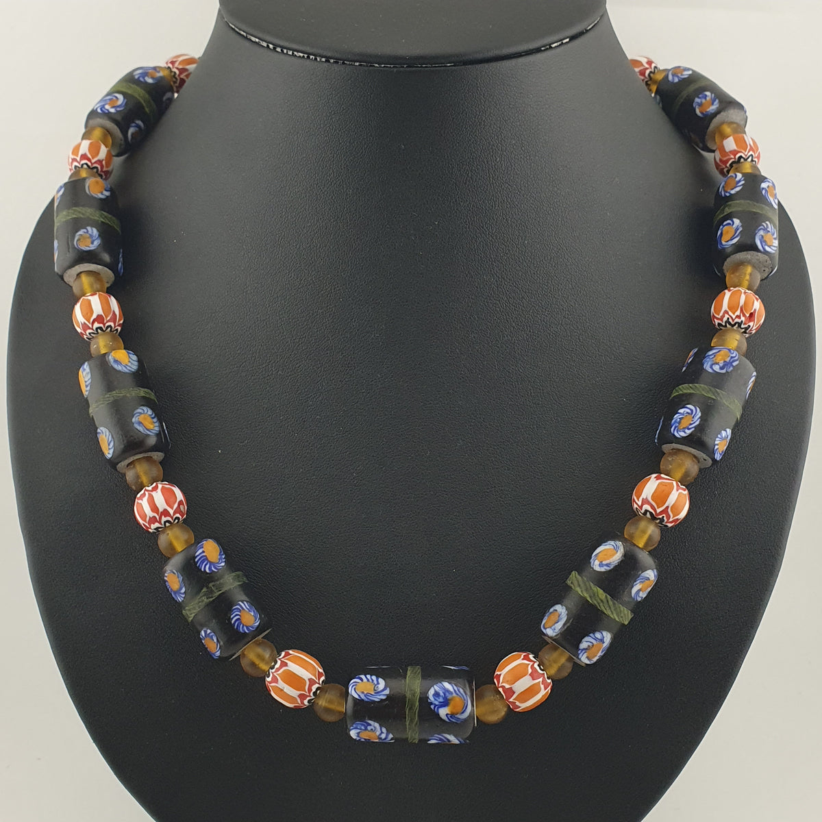 Vintage Venetian Style Cylinder Shape Floral Glass Beads Necklace