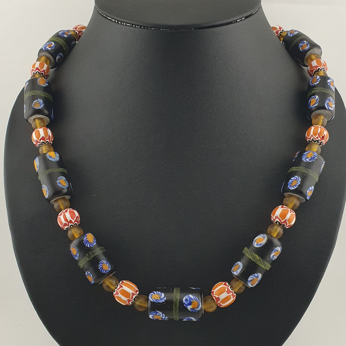 Vintage Venetian Style Cylinder Shape Floral Glass Beads Necklace