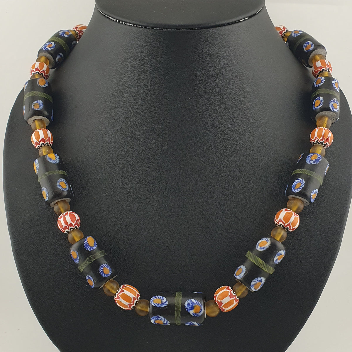 Vintage Venetian Style Cylinder Shape Floral Glass Beads Necklace