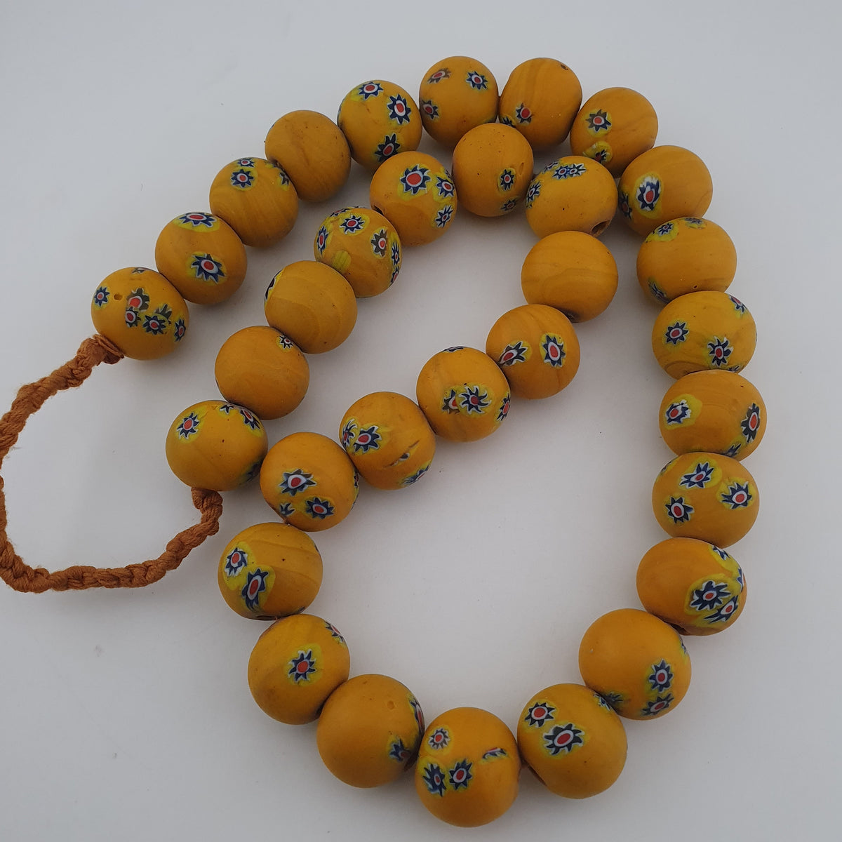 Vintage Venetian Style Floral Yellow Big Beads Strand Necklace