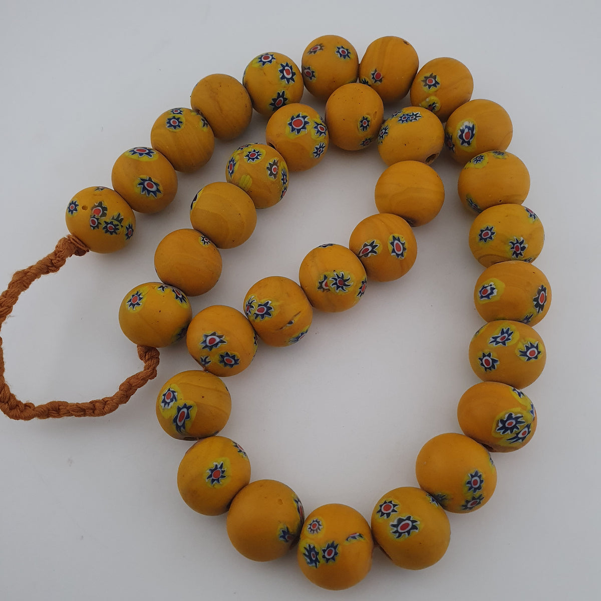 Vintage Venetian Style Floral Yellow Big Beads Strand Necklace