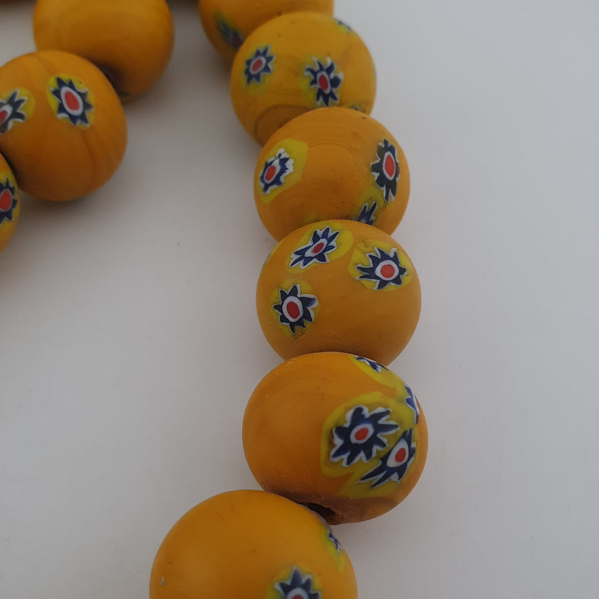 Vintage Venetian Style Floral Yellow Big Beads Strand Necklace
