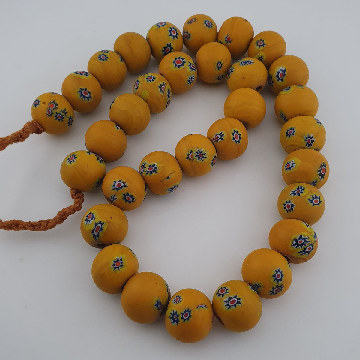 Vintage Venetian Style Floral Yellow Big Beads Strand Necklace