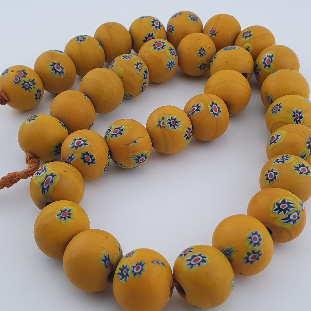 Vintage Venetian Style Floral Yellow Big Beads Strand Necklace
