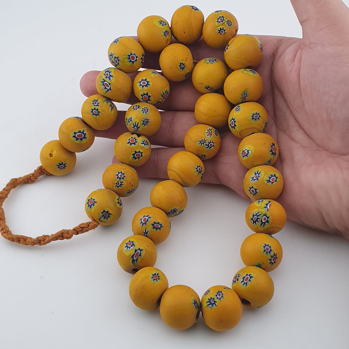 Vintage Venetian Style Floral Yellow Big Beads Strand Necklace
