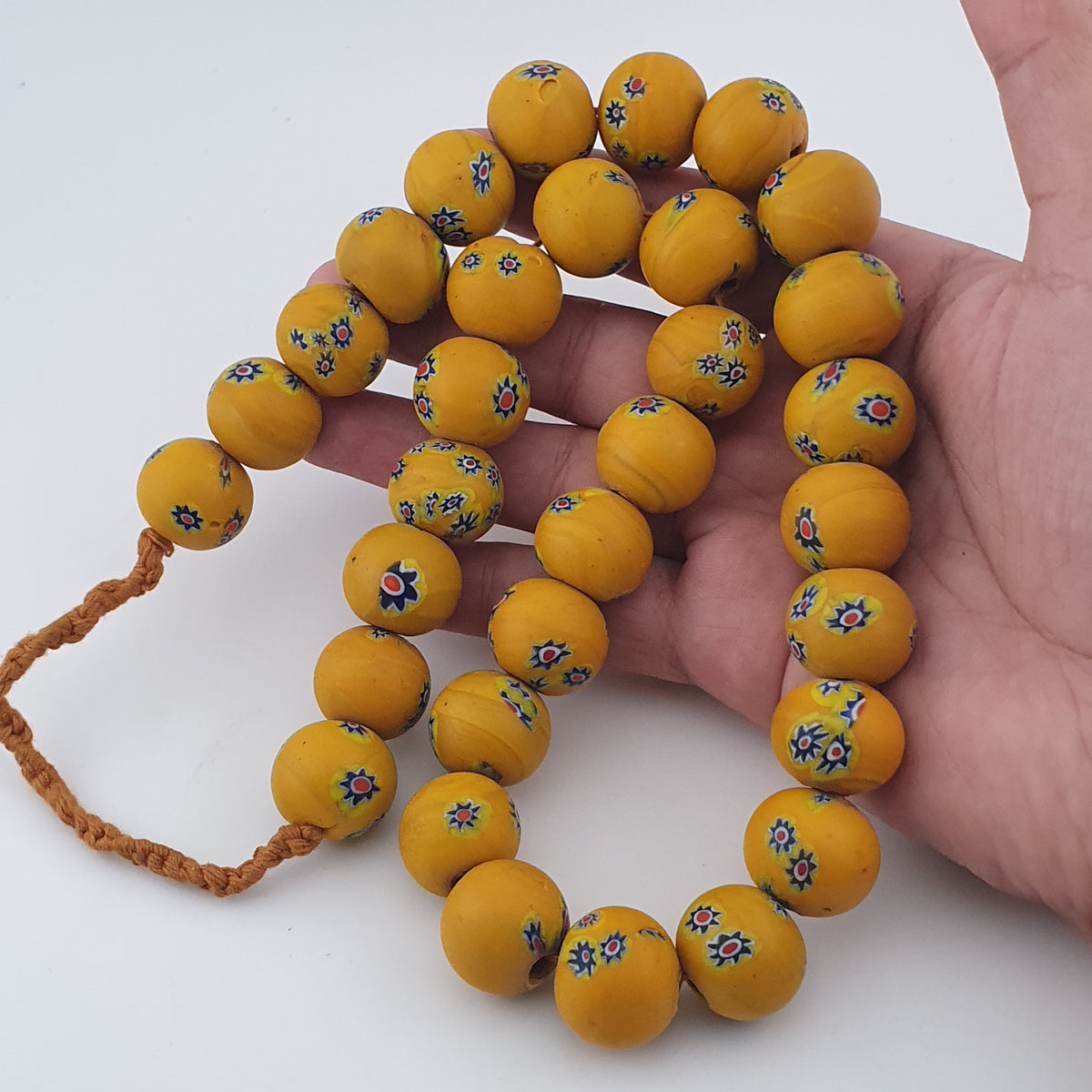 Vintage Venetian Style Floral Yellow Big Beads Strand Necklace