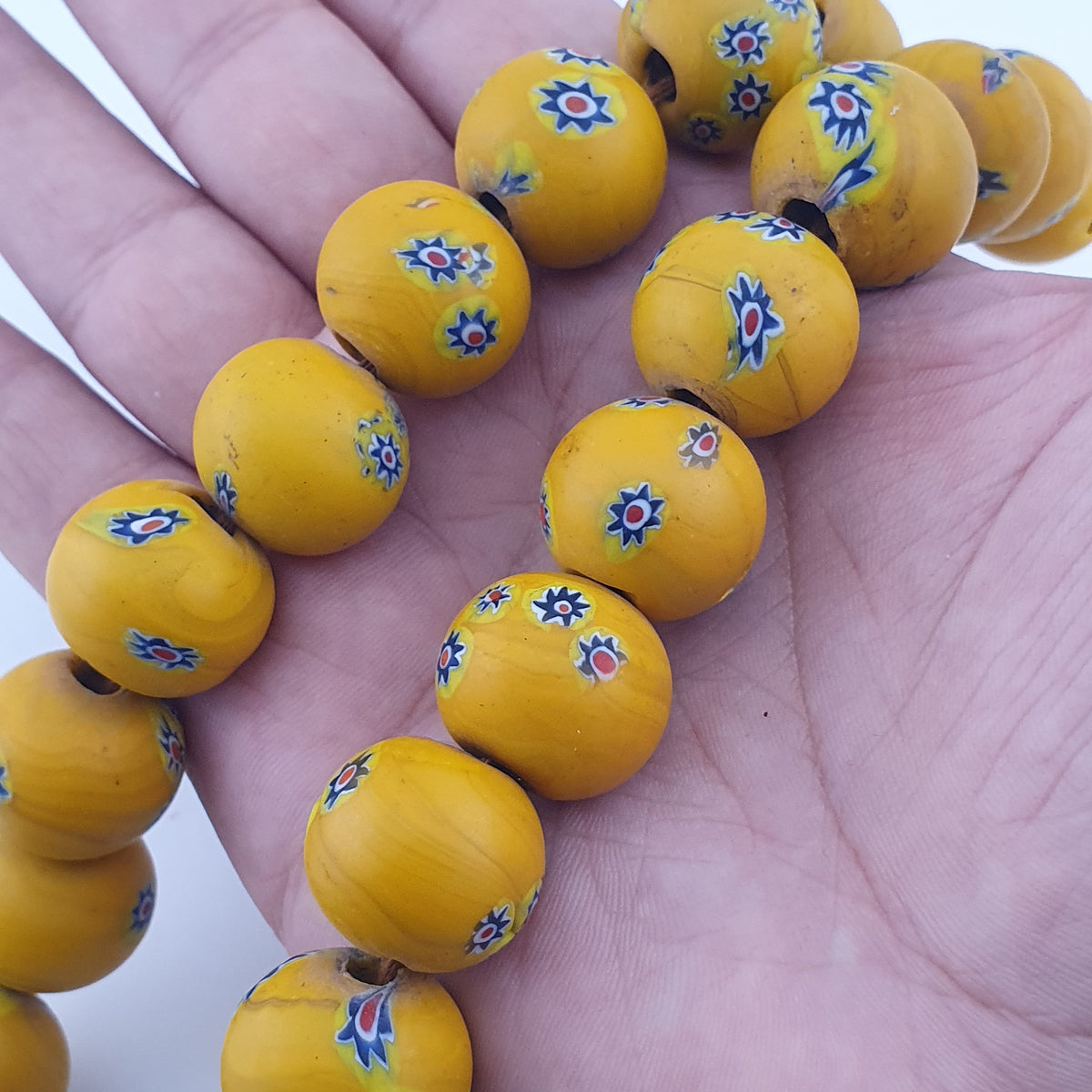 Vintage Venetian Style Floral Yellow Big Beads Strand Necklace
