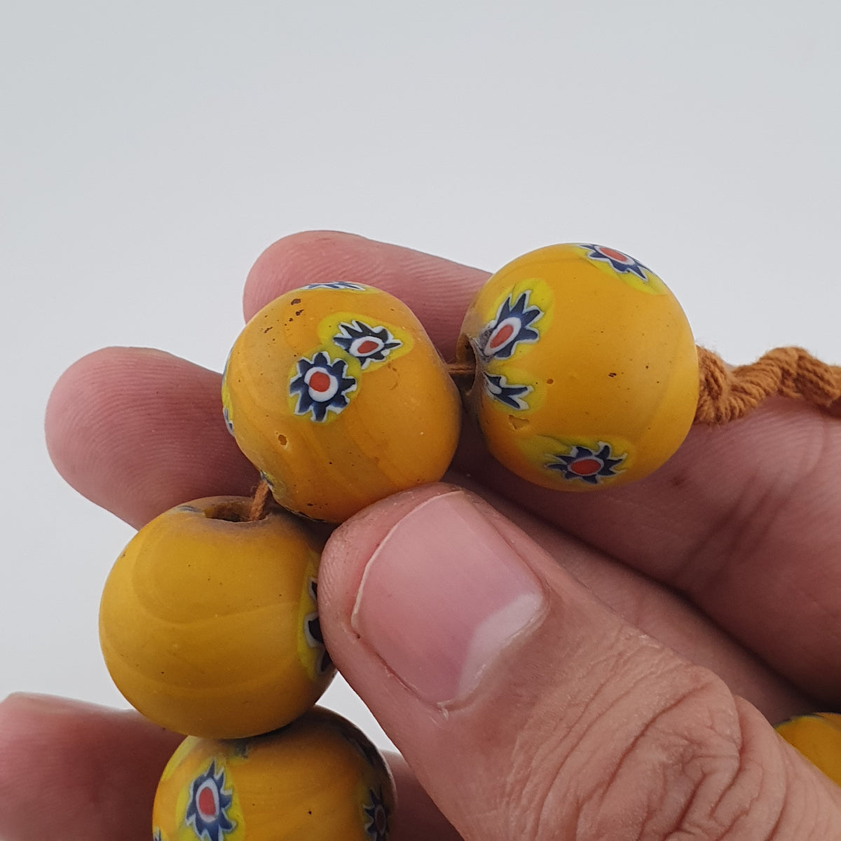 Vintage Venetian Style Floral Yellow Big Beads Strand Necklace