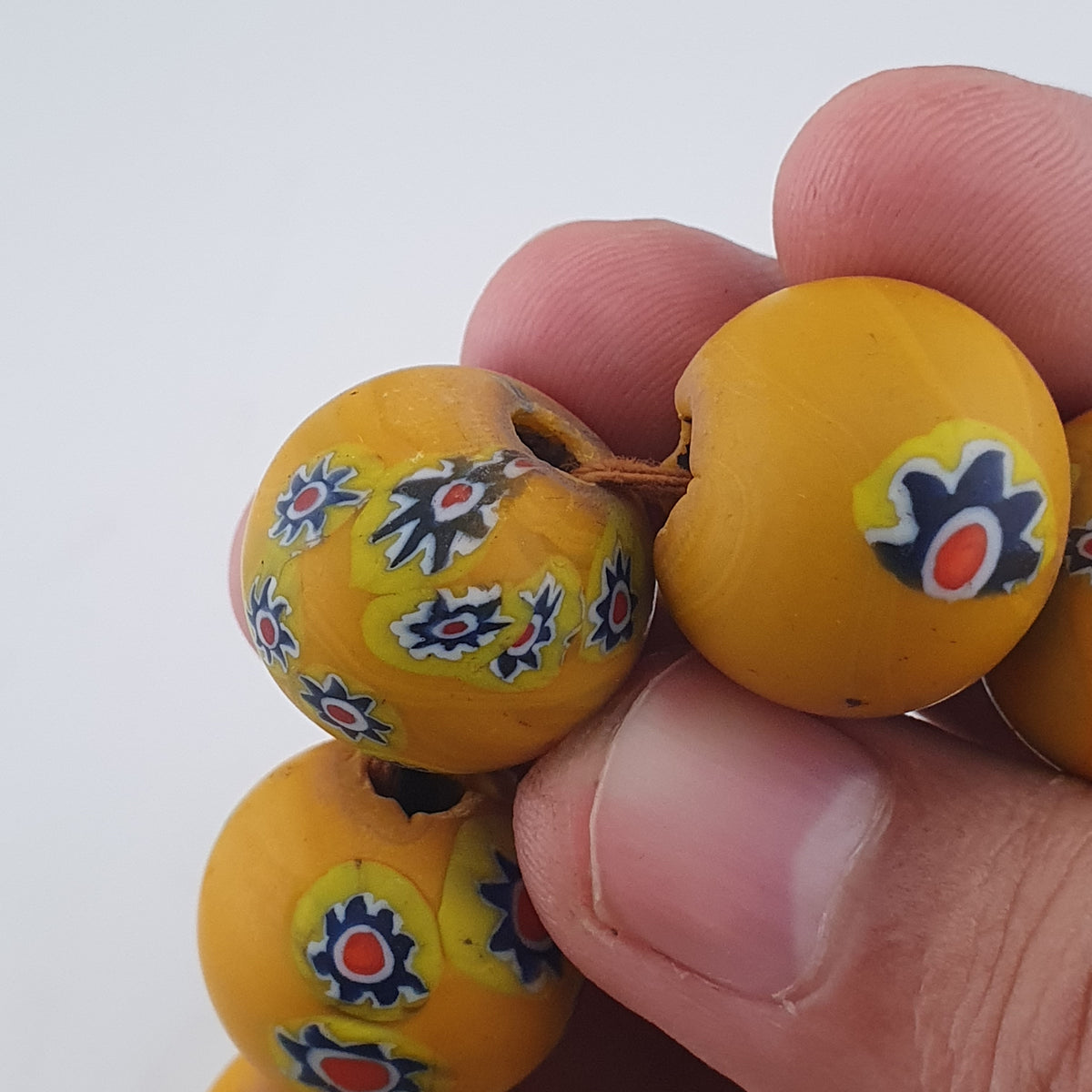 Vintage Venetian Style Floral Yellow Big Beads Strand Necklace