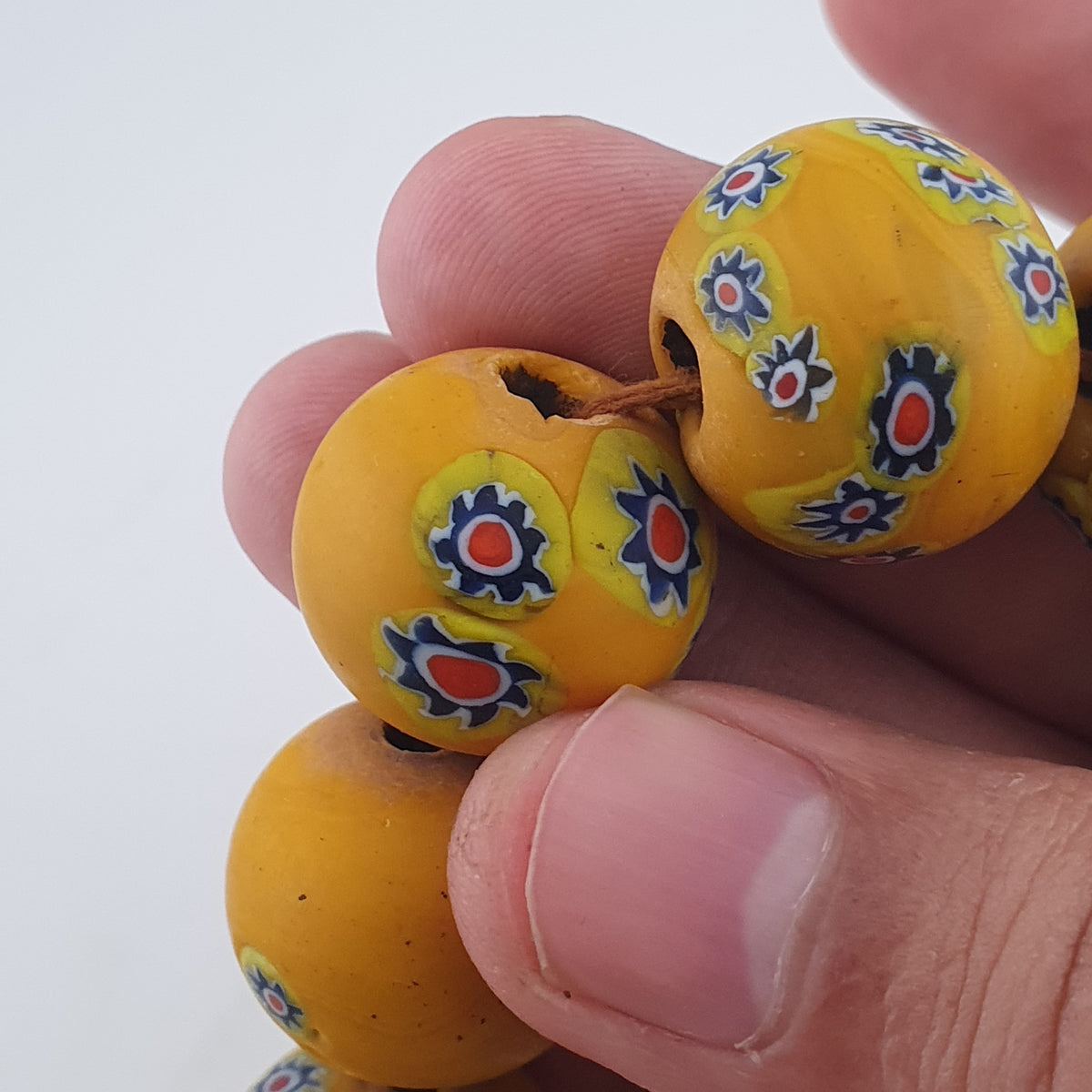 Vintage Venetian Style Floral Yellow Big Beads Strand Necklace