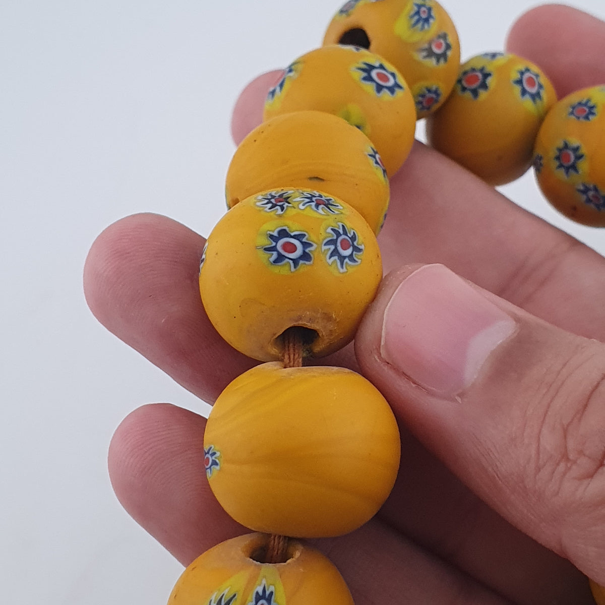 Vintage Venetian Style Floral Yellow Big Beads Strand Necklace