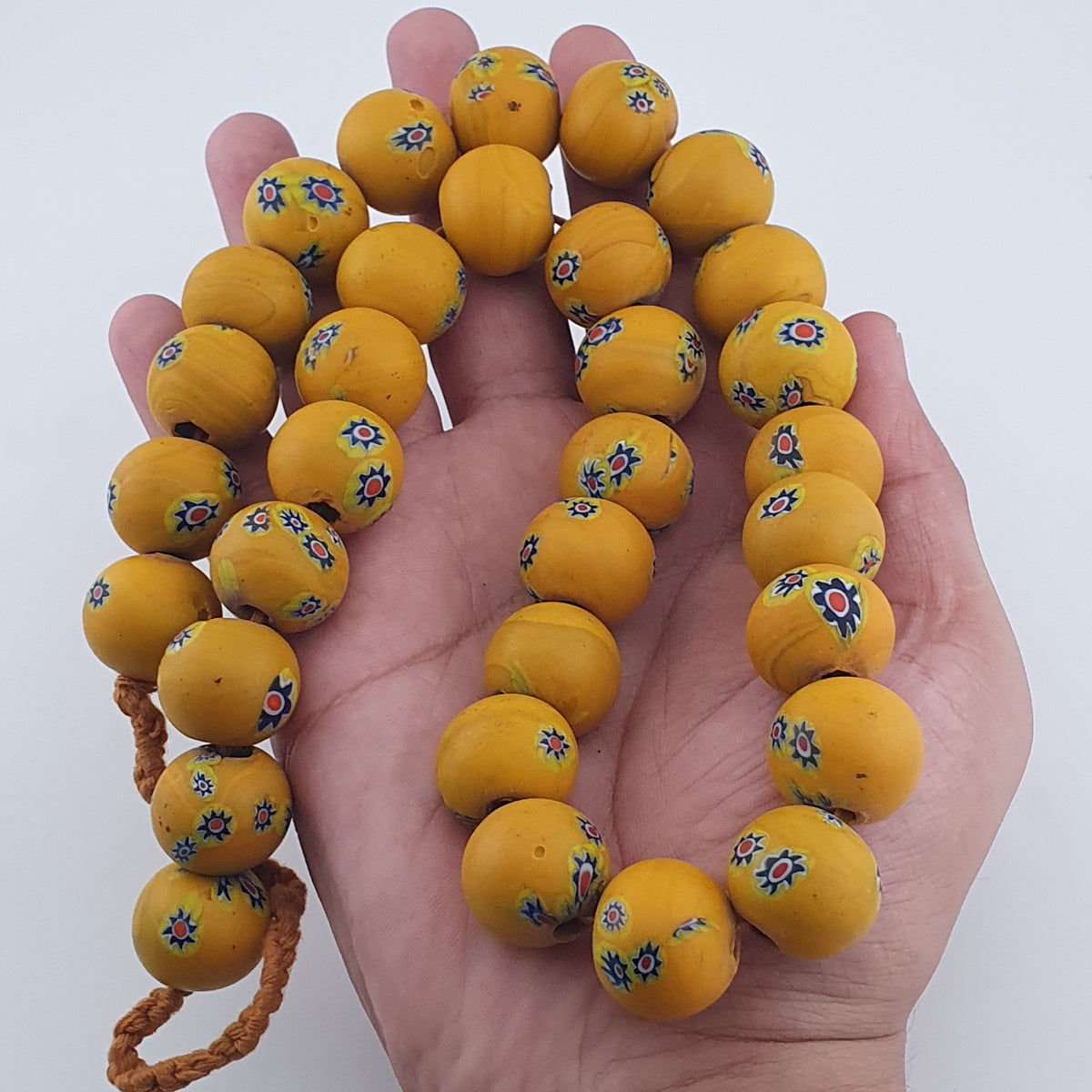 Vintage Venetian Style Floral Yellow Big Beads Strand Necklace