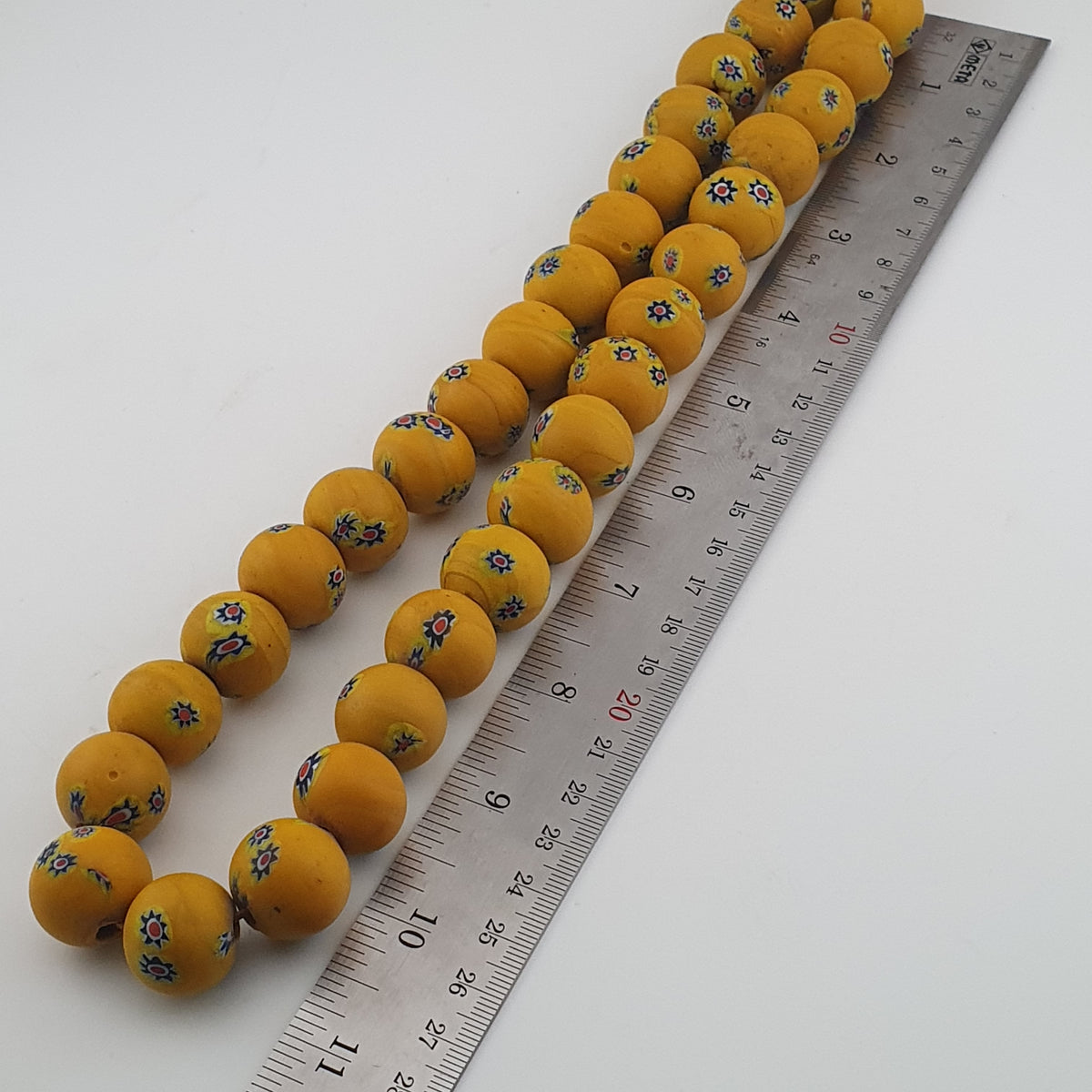 Vintage Venetian Style Floral Yellow Big Beads Strand Necklace