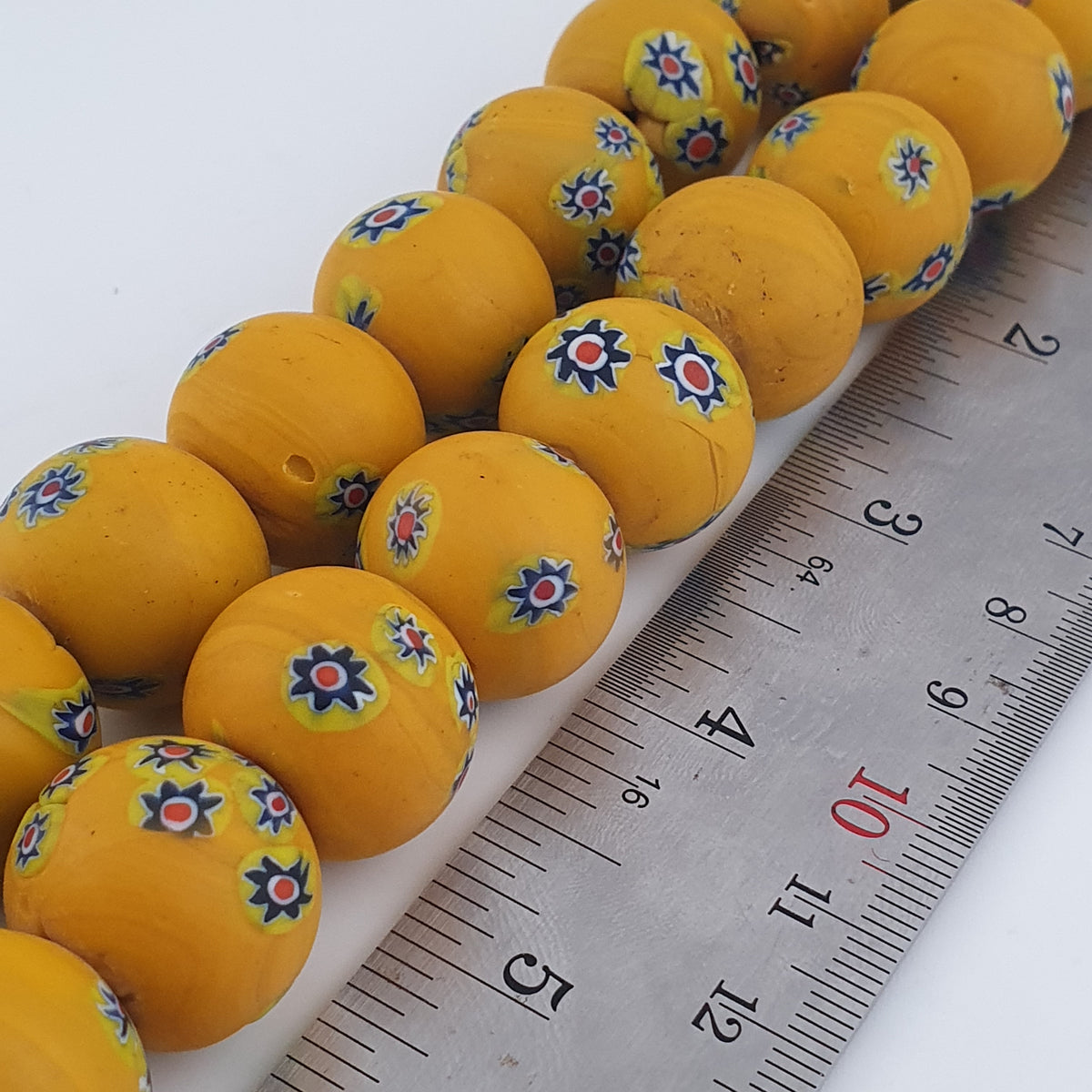 Vintage Venetian Style Floral Yellow Big Beads Strand Necklace