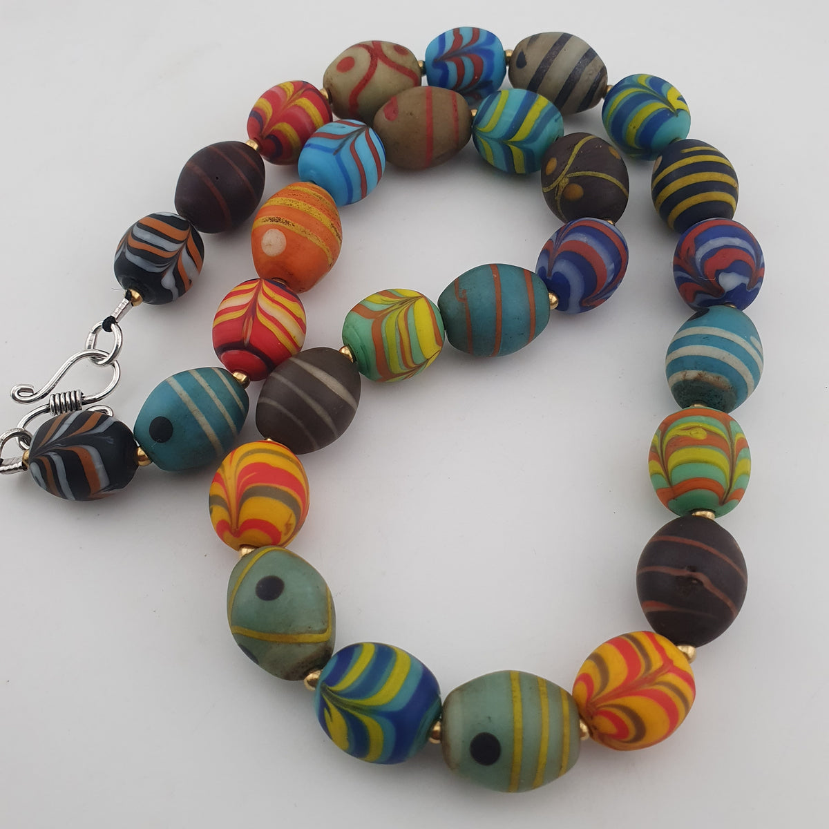 Vintage Venetian Style Feather Desgin & Eye Trade Glass Beads Necklace