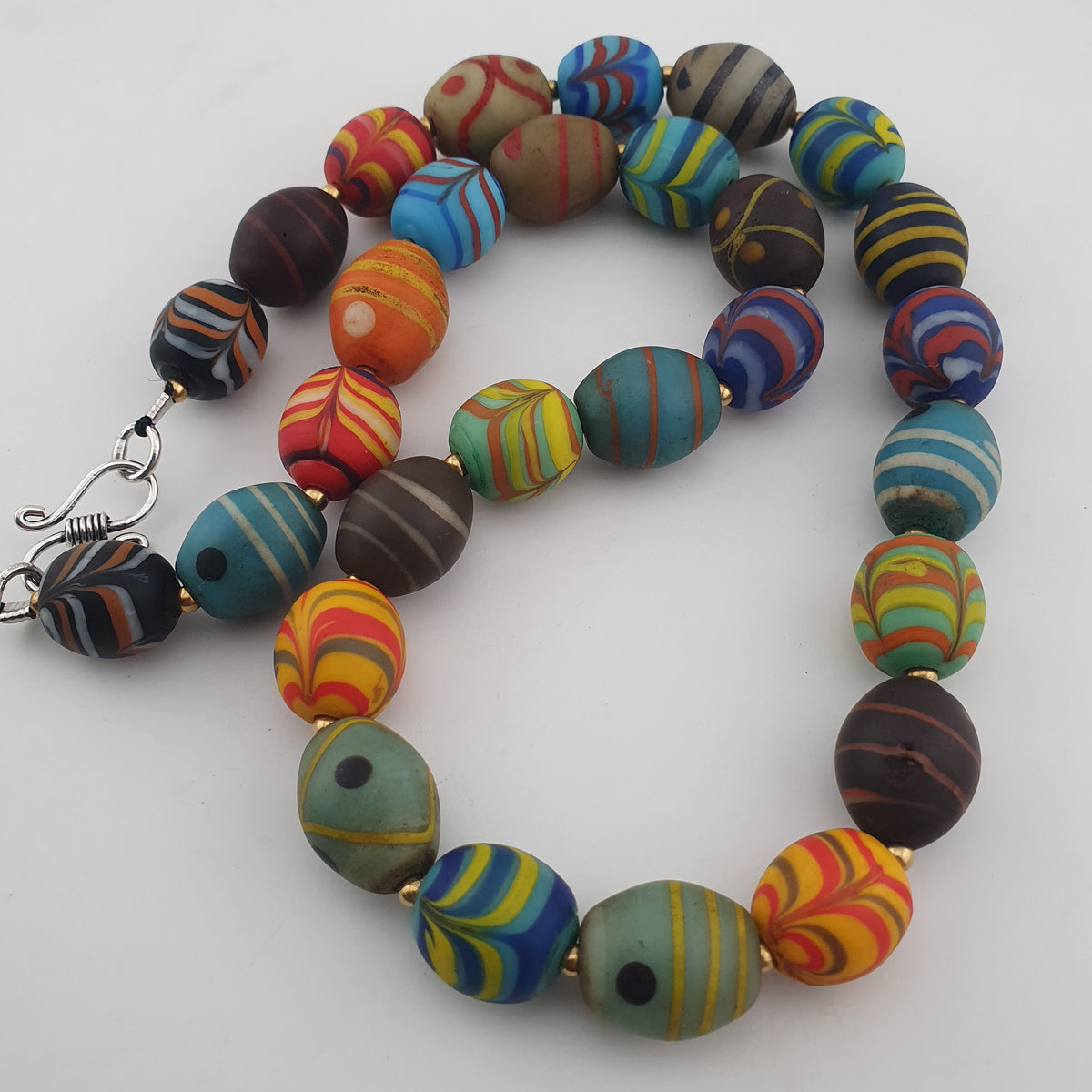 Vintage Venetian Style Feather Desgin & Eye Trade Glass Beads Necklace