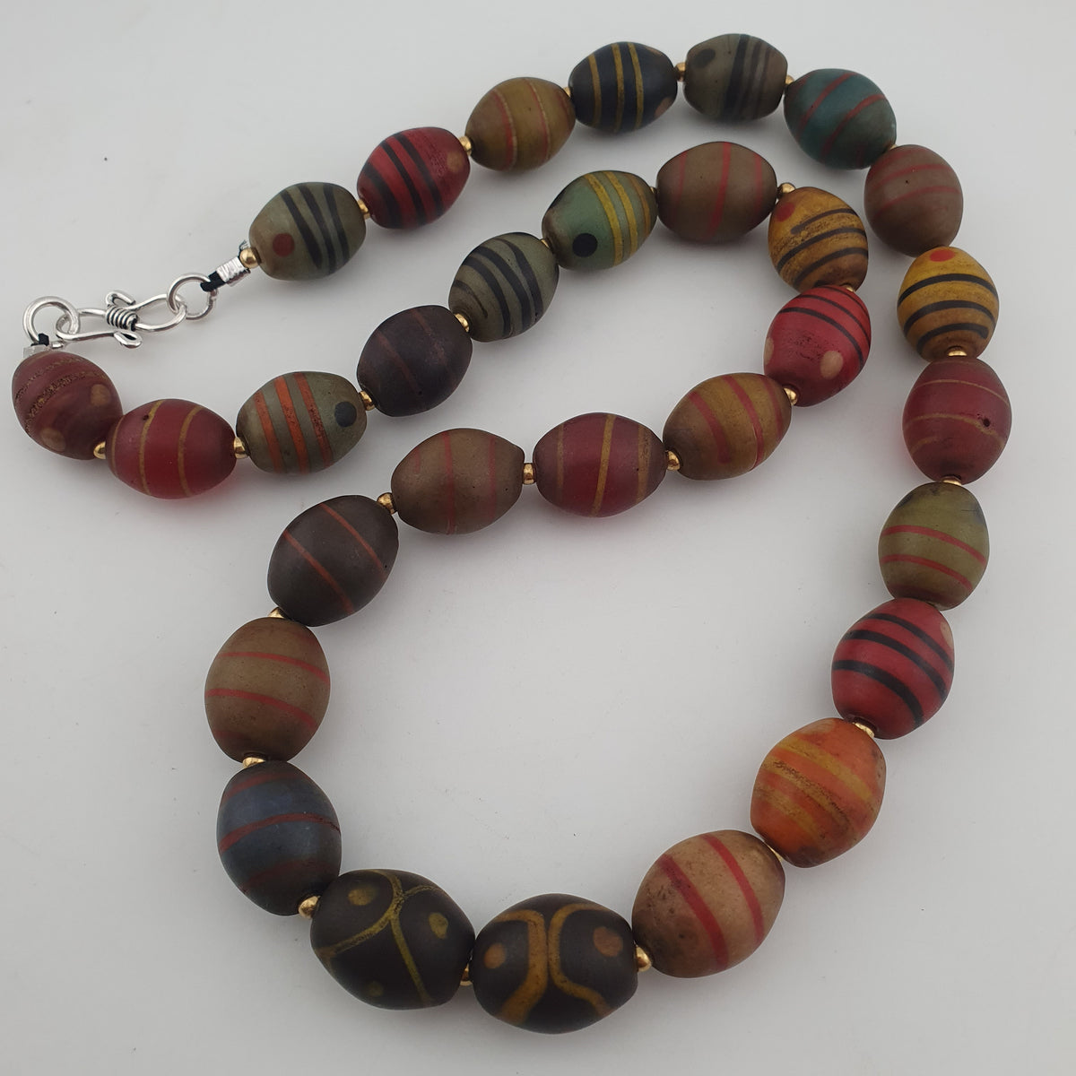 Vintage Venetian Style Stripe Pattern & Eye Trade Glass Beads Necklace