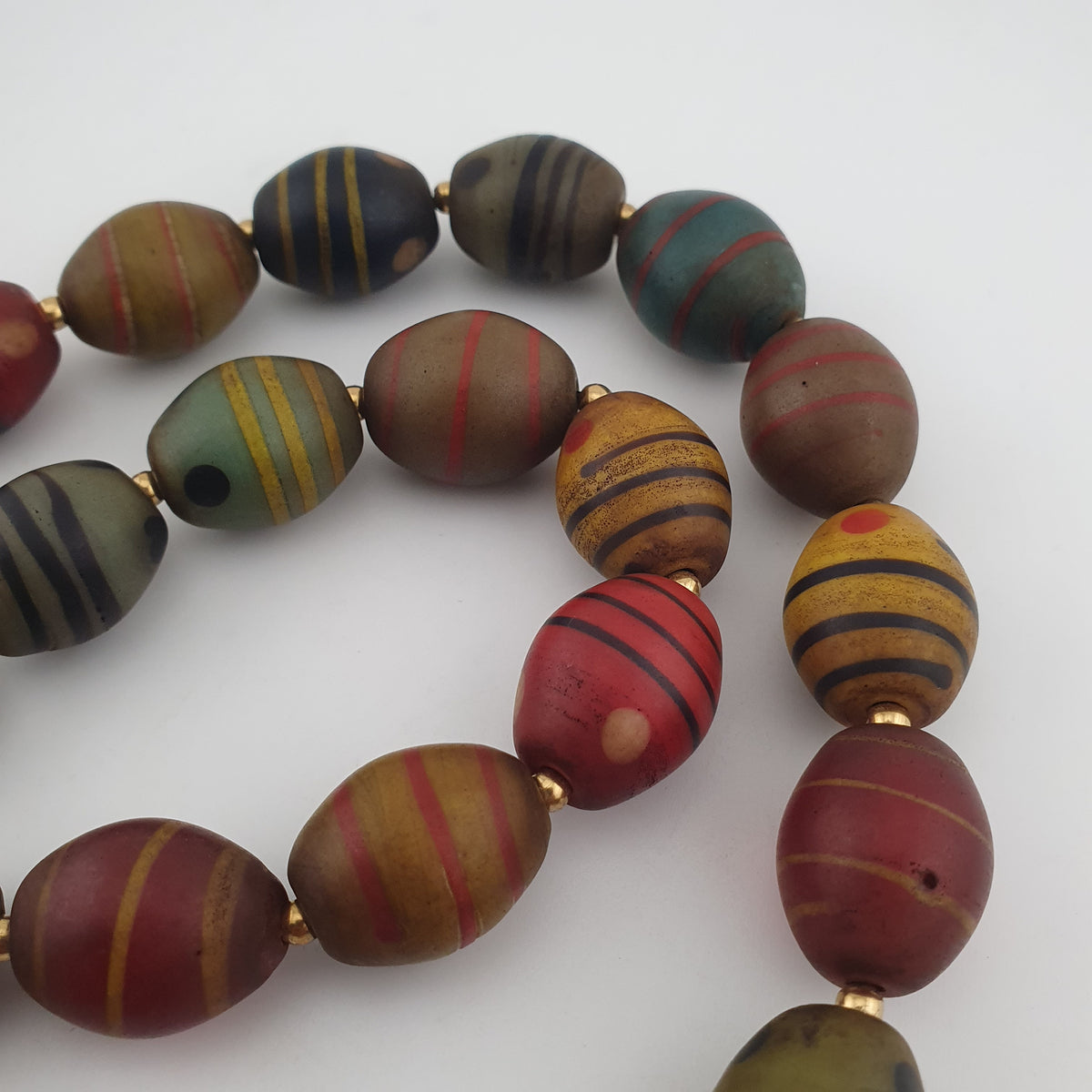 Vintage Venetian Style Stripe Pattern & Eye Trade Glass Beads Necklace