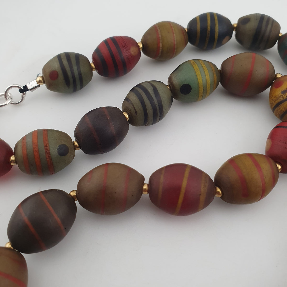 Vintage Venetian Style Stripe Pattern & Eye Trade Glass Beads Necklace