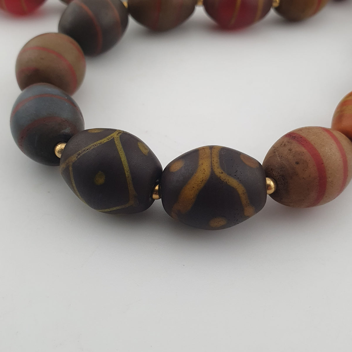 Vintage Venetian Style Stripe Pattern & Eye Trade Glass Beads Necklace