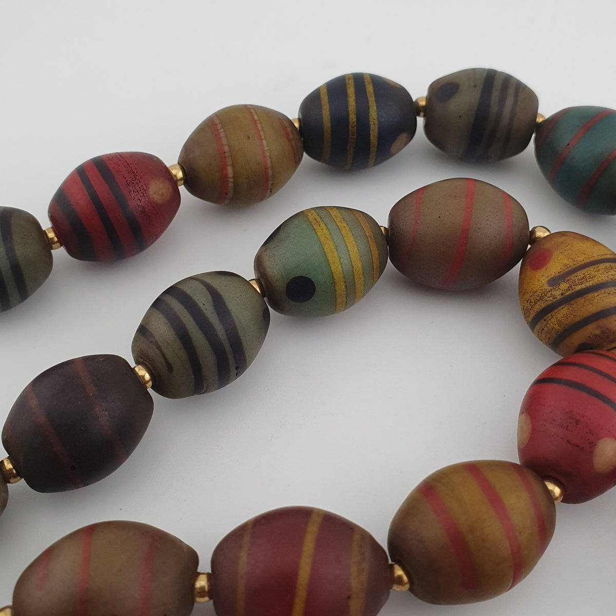 Vintage Venetian Style Stripe Pattern & Eye Trade Glass Beads Necklace