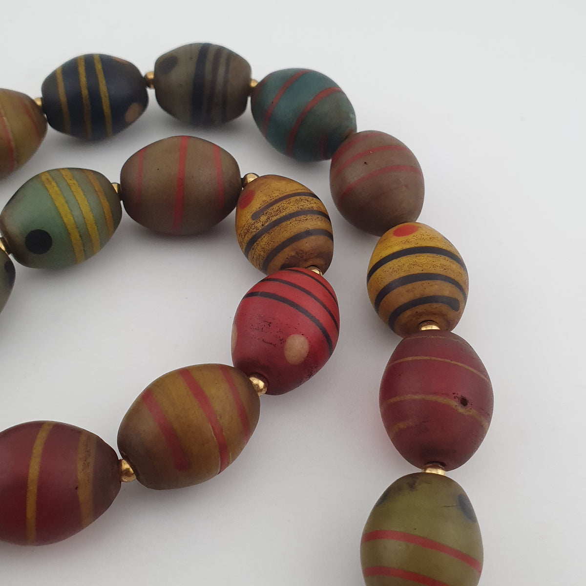 Vintage Venetian Style Stripe Pattern & Eye Trade Glass Beads Necklace