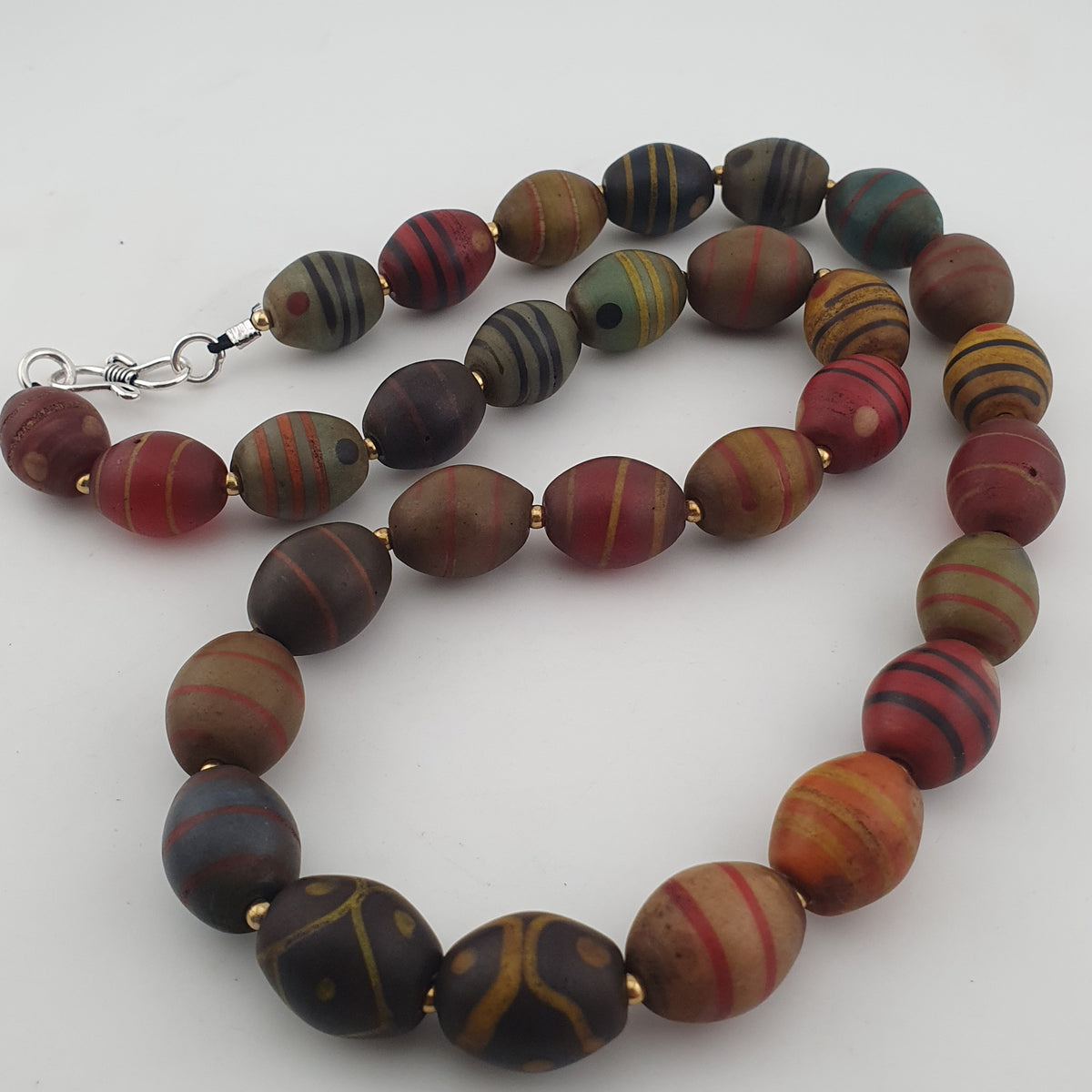 Vintage Venetian Style Stripe Pattern & Eye Trade Glass Beads Necklace