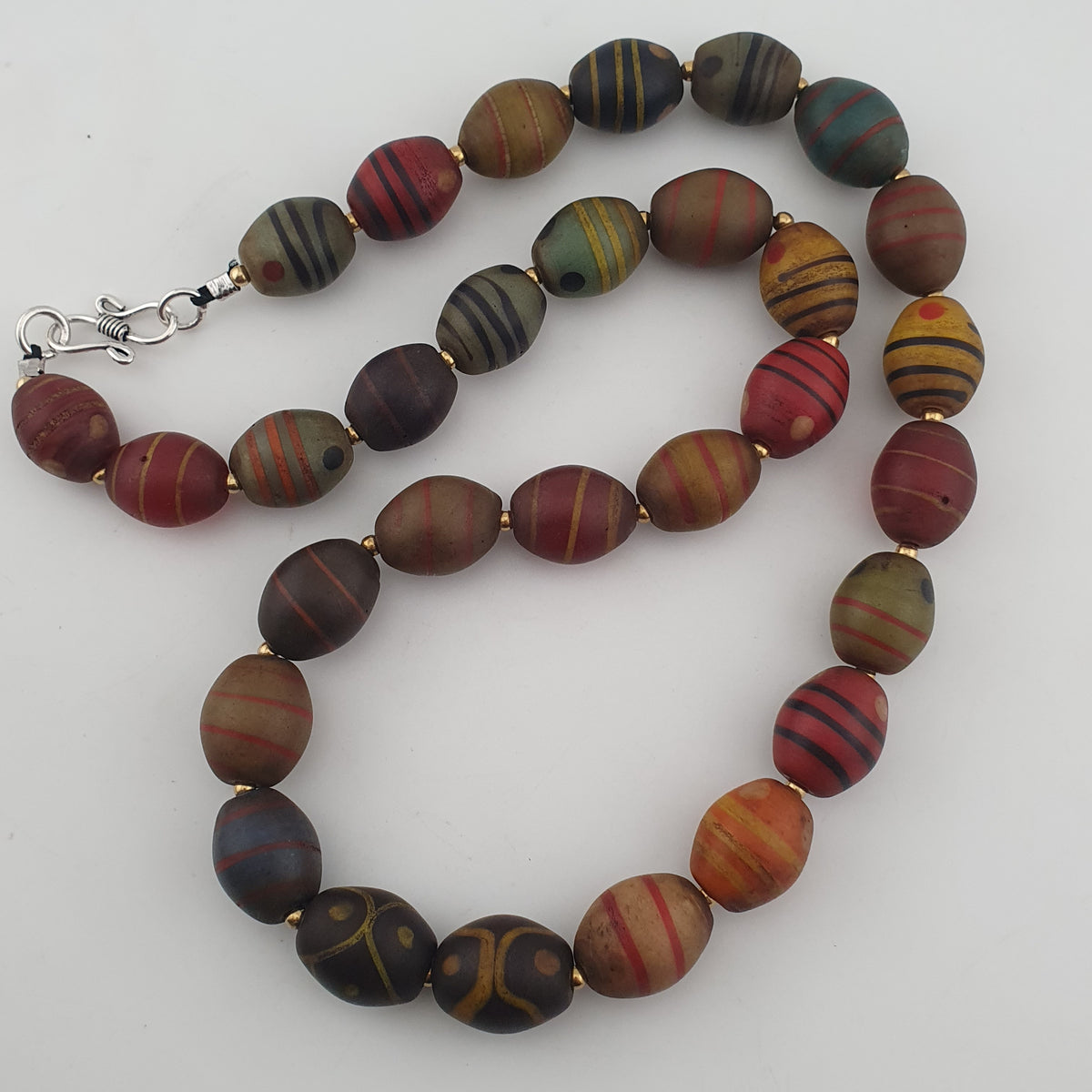 Vintage Venetian Style Stripe Pattern & Eye Trade Glass Beads Necklace