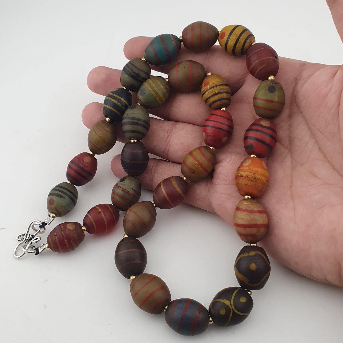 Vintage Venetian Style Stripe Pattern & Eye Trade Glass Beads Necklace