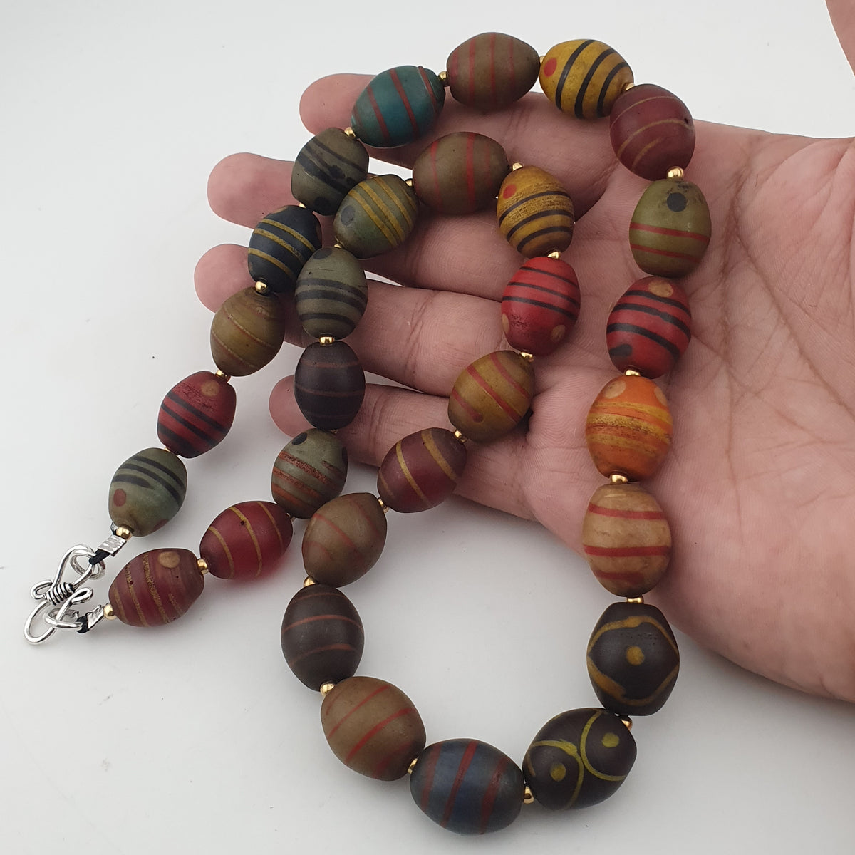 Vintage Venetian Style Stripe Pattern & Eye Trade Glass Beads Necklace