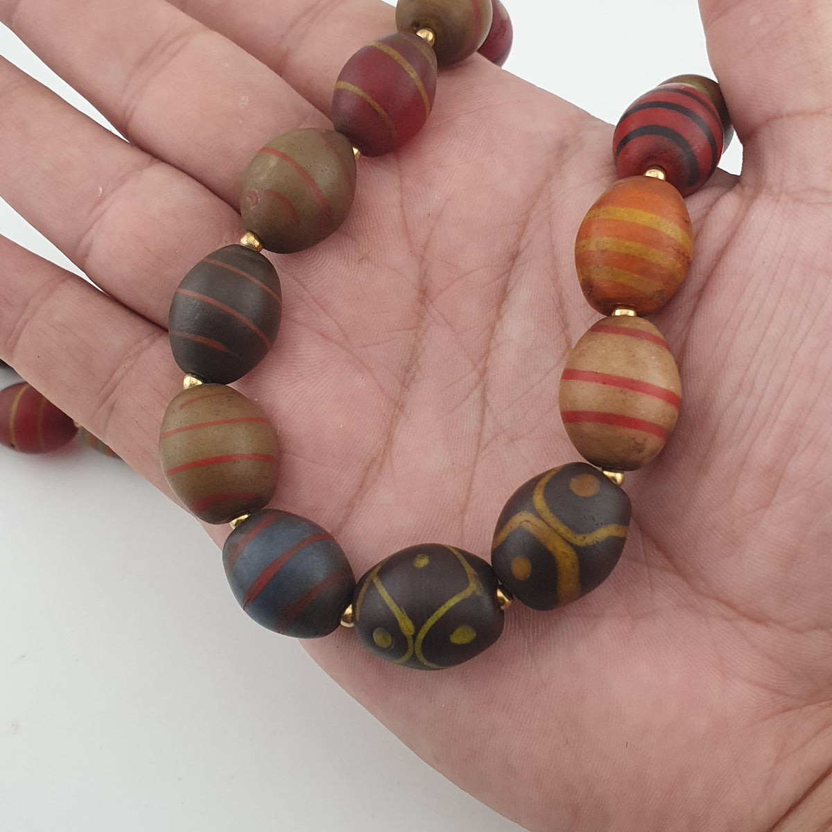 Vintage Venetian Style Stripe Pattern & Eye Trade Glass Beads Necklace