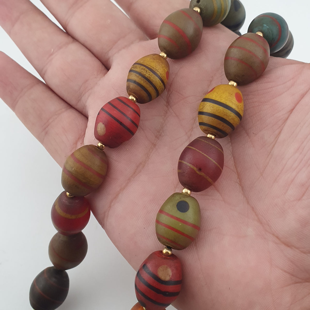 Vintage Venetian Style Stripe Pattern & Eye Trade Glass Beads Necklace