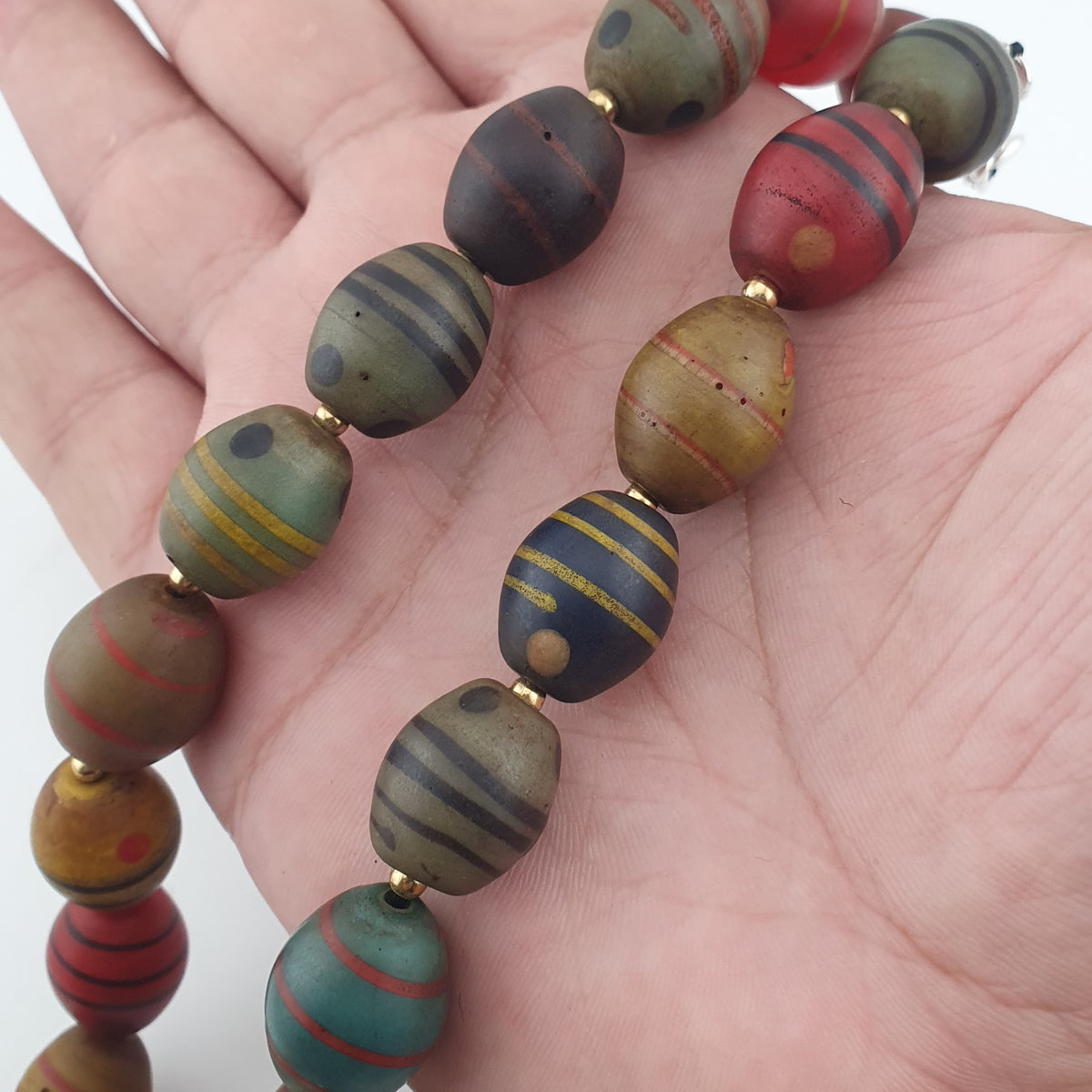 Vintage Venetian Style Stripe Pattern & Eye Trade Glass Beads Necklace