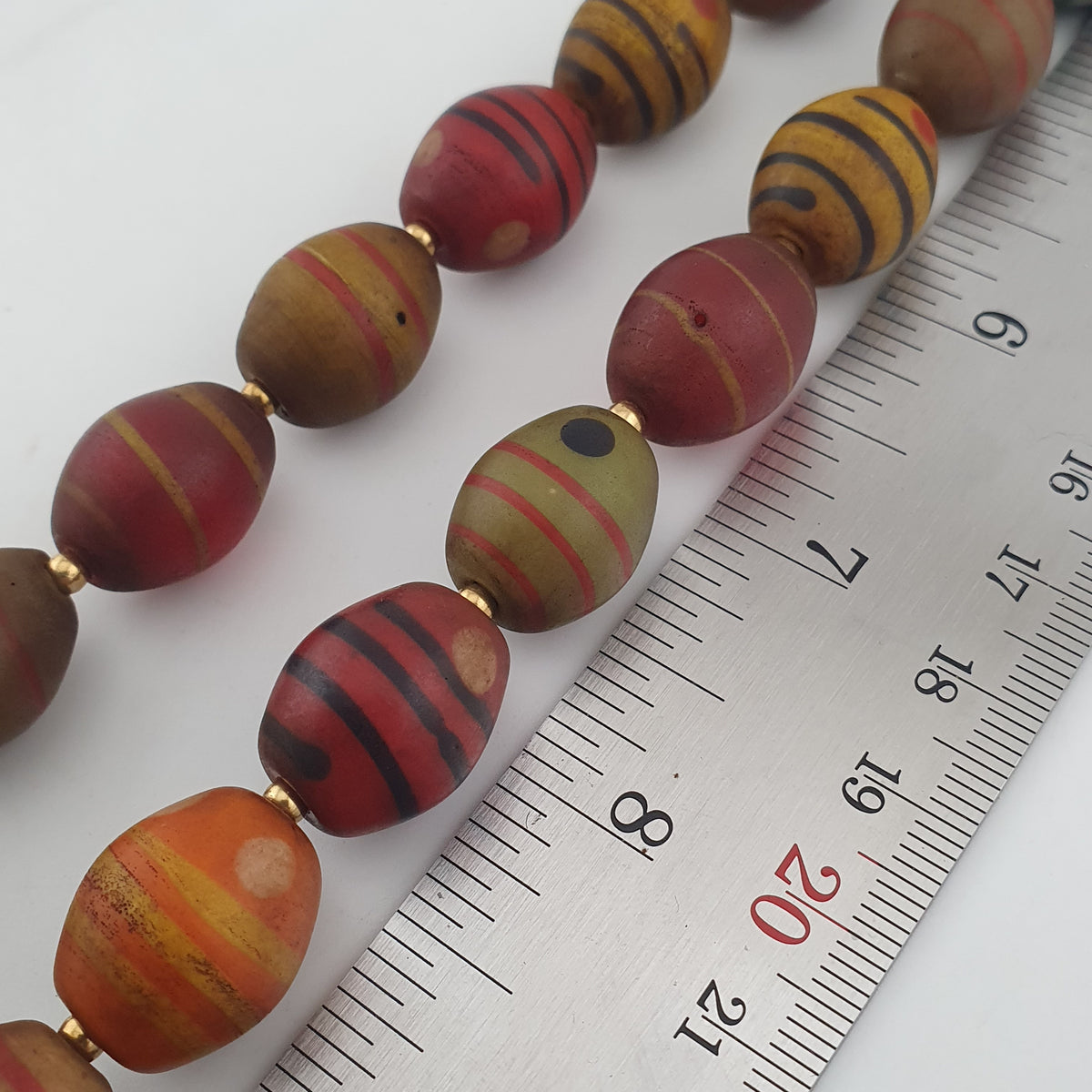 Vintage Venetian Style Stripe Pattern & Eye Trade Glass Beads Necklace