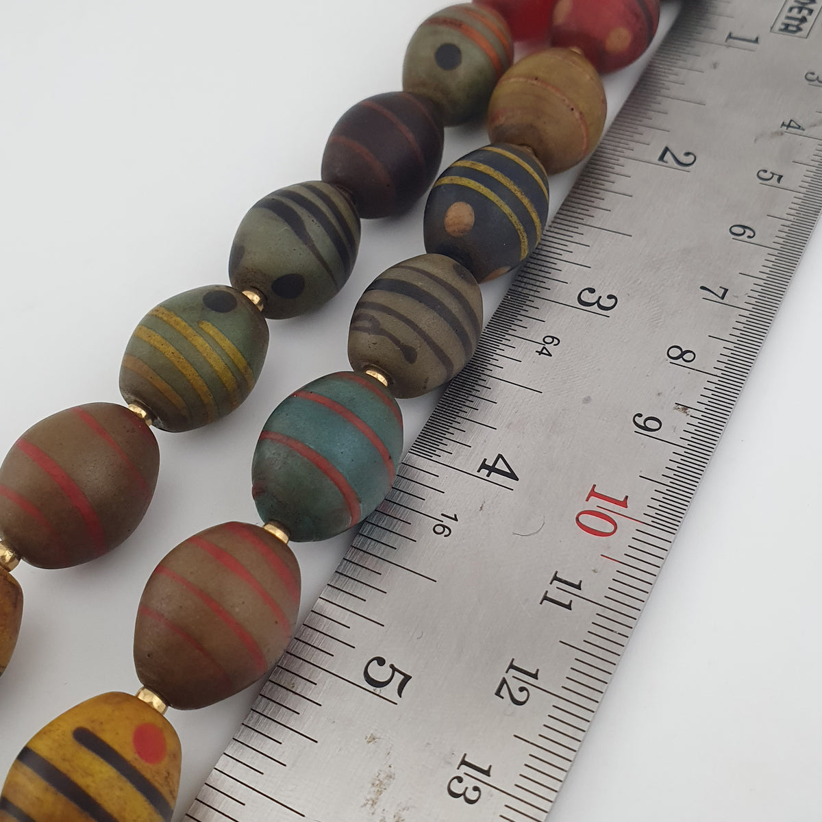 Vintage Venetian Style Stripe Pattern & Eye Trade Glass Beads Necklace
